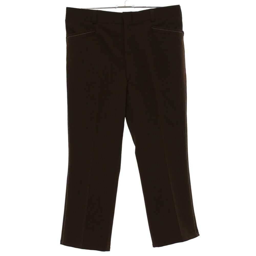 Vintage 70s Men's Brown Polyester Dress Pants 38x28 Wide Leg Slacks